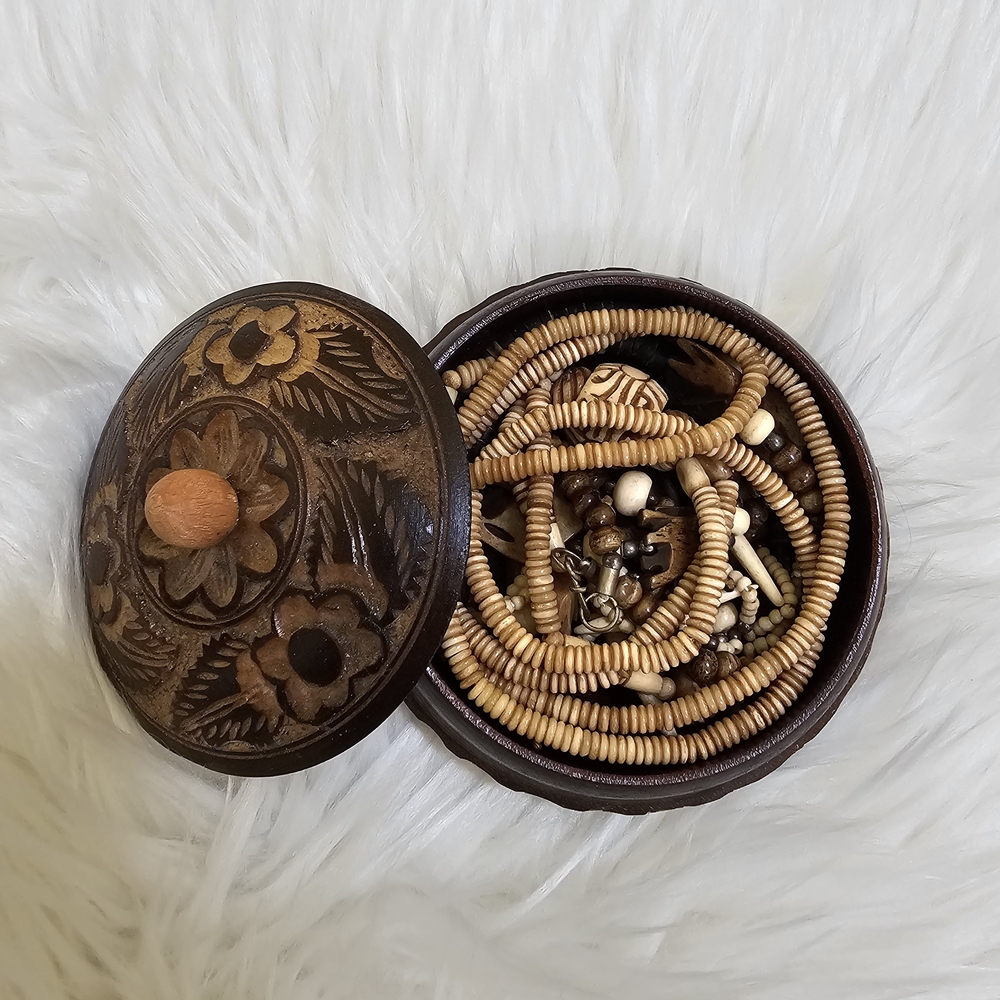 Wooden Trinket Box with Beaded Jewelry